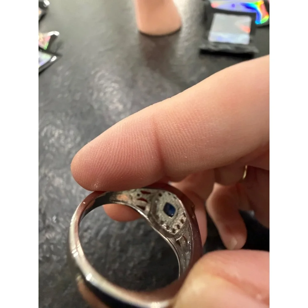 Two Tone Simulated Sapphire Rhinestone Halo Fashion Ring Silver Gold Size 11.5